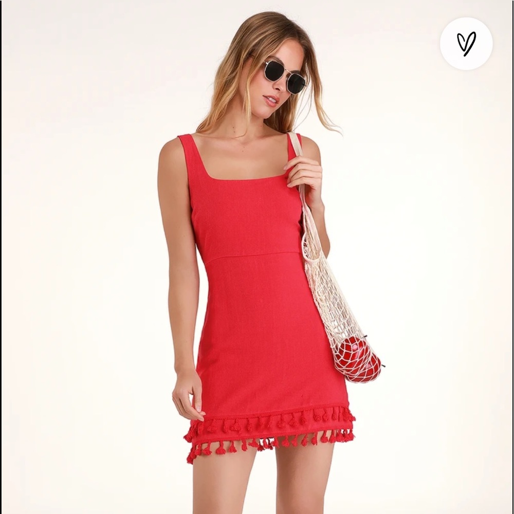 NWT Lulus “Feel the Sunshine” red mini dress with tassels